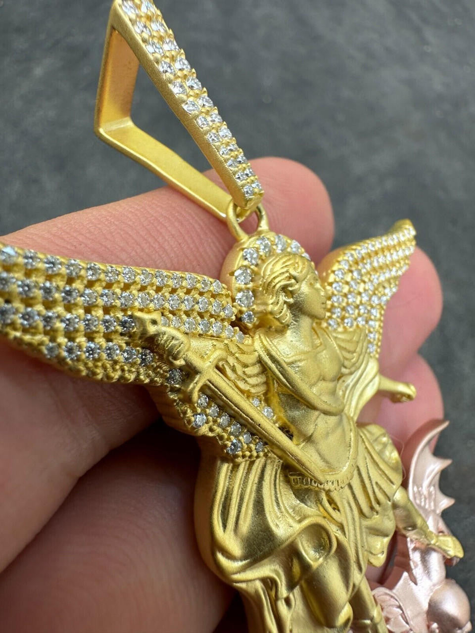 Hip Hop MOISSANITE St Michael & Dragon Pendant 925 Silver - Yellow & Rose Gold Iced Out