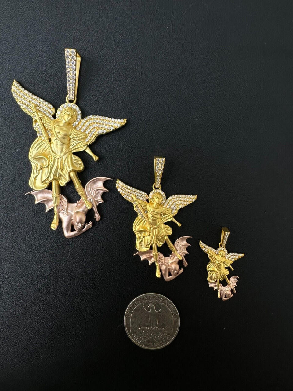 Hip Hop MOISSANITE St Michael & Dragon Pendant 925 Silver - Yellow & Rose Gold Iced Out