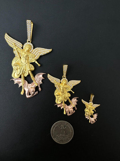 Hip Hop MOISSANITE St Michael & Dragon Pendant 925 Silver - Yellow & Rose Gold Iced Out