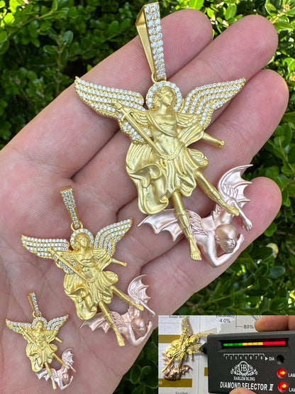 Hip Hop MOISSANITE St Michael & Dragon Pendant 925 Silver - Yellow & Rose Gold Iced Out