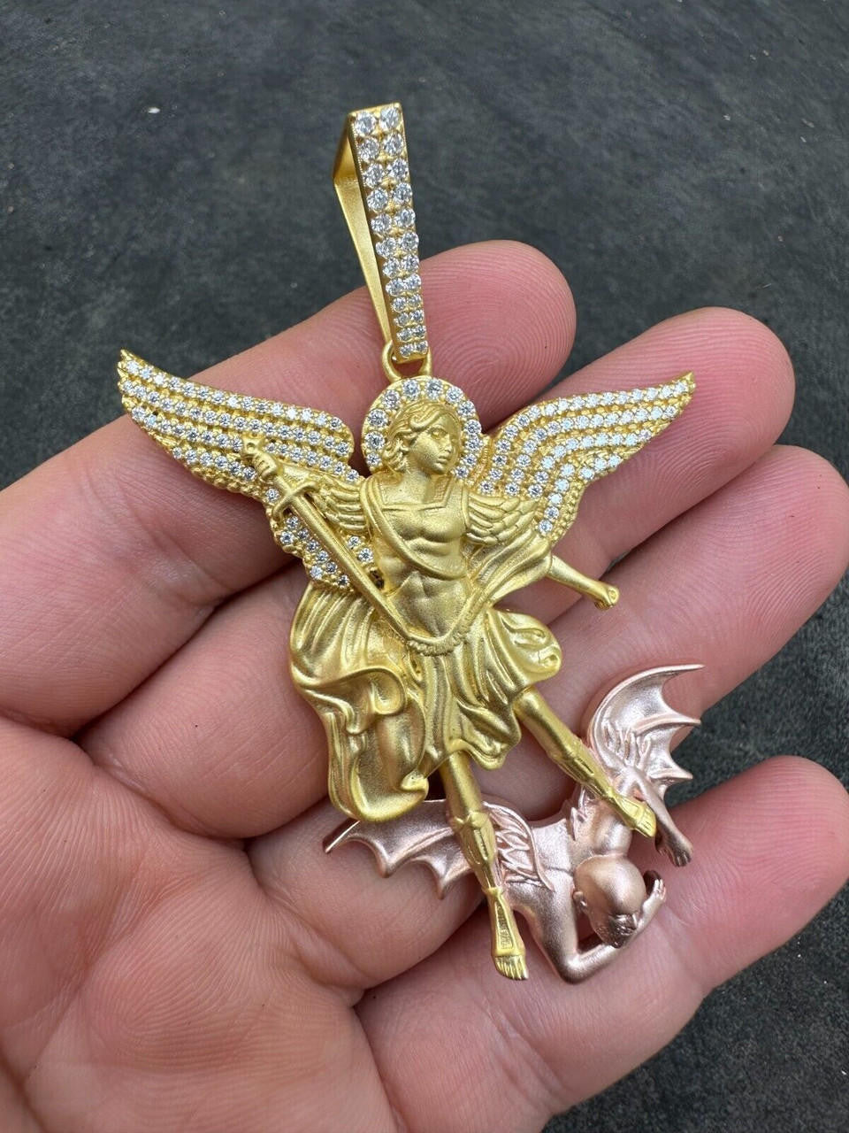 Hip Hop MOISSANITE St Michael & Dragon Pendant 925 Silver - Yellow & Rose Gold Iced Out