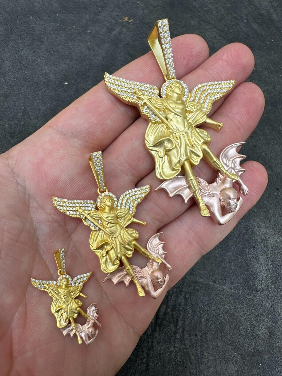 Hip Hop MOISSANITE St Michael & Dragon Pendant 925 Silver - Yellow & Rose Gold Iced Out