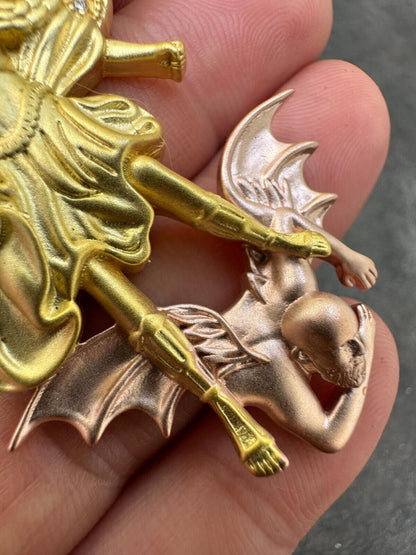 Hip Hop MOISSANITE St Michael & Dragon Pendant 925 Silver - Yellow & Rose Gold Iced Out
