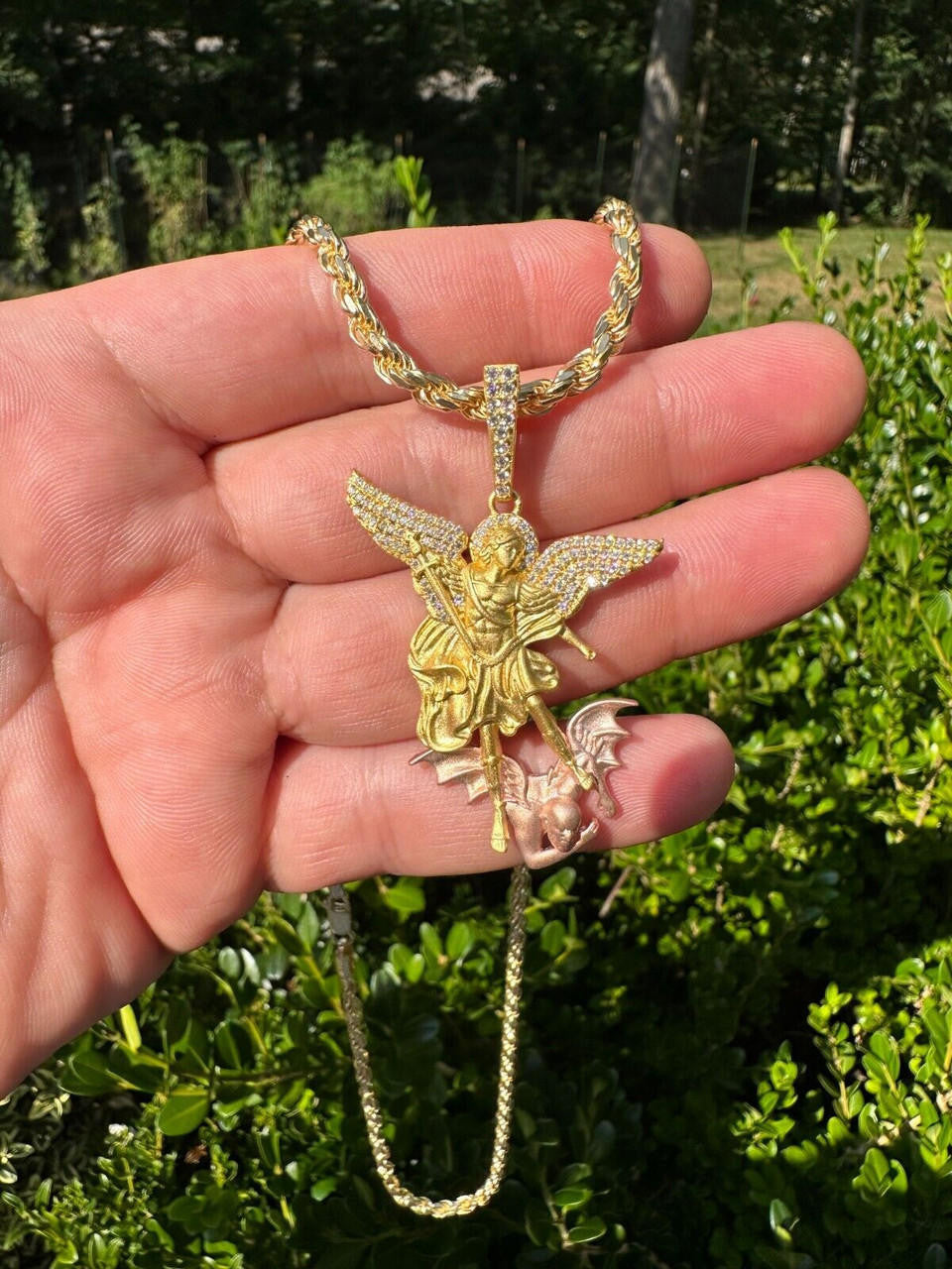 Hip Hop MOISSANITE St Michael & Dragon Pendant 925 Silver - Yellow & Rose Gold Iced Out