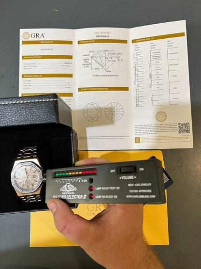 Hip Hop MOISSANITE Watch Iced Automatic Skeleton Back Rose Gold and Stainless Steel 44mm