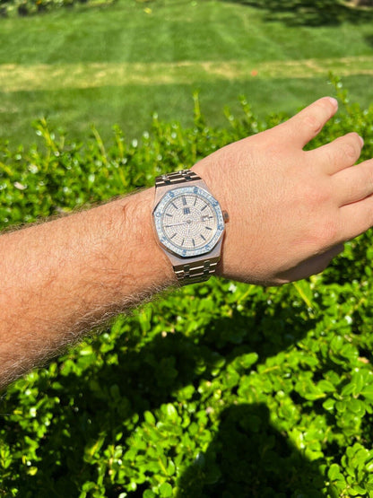 Hip Hop MOISSANITE Watch Iced Automatic Skeleton Back Rose Gold and Stainless Steel 44mm