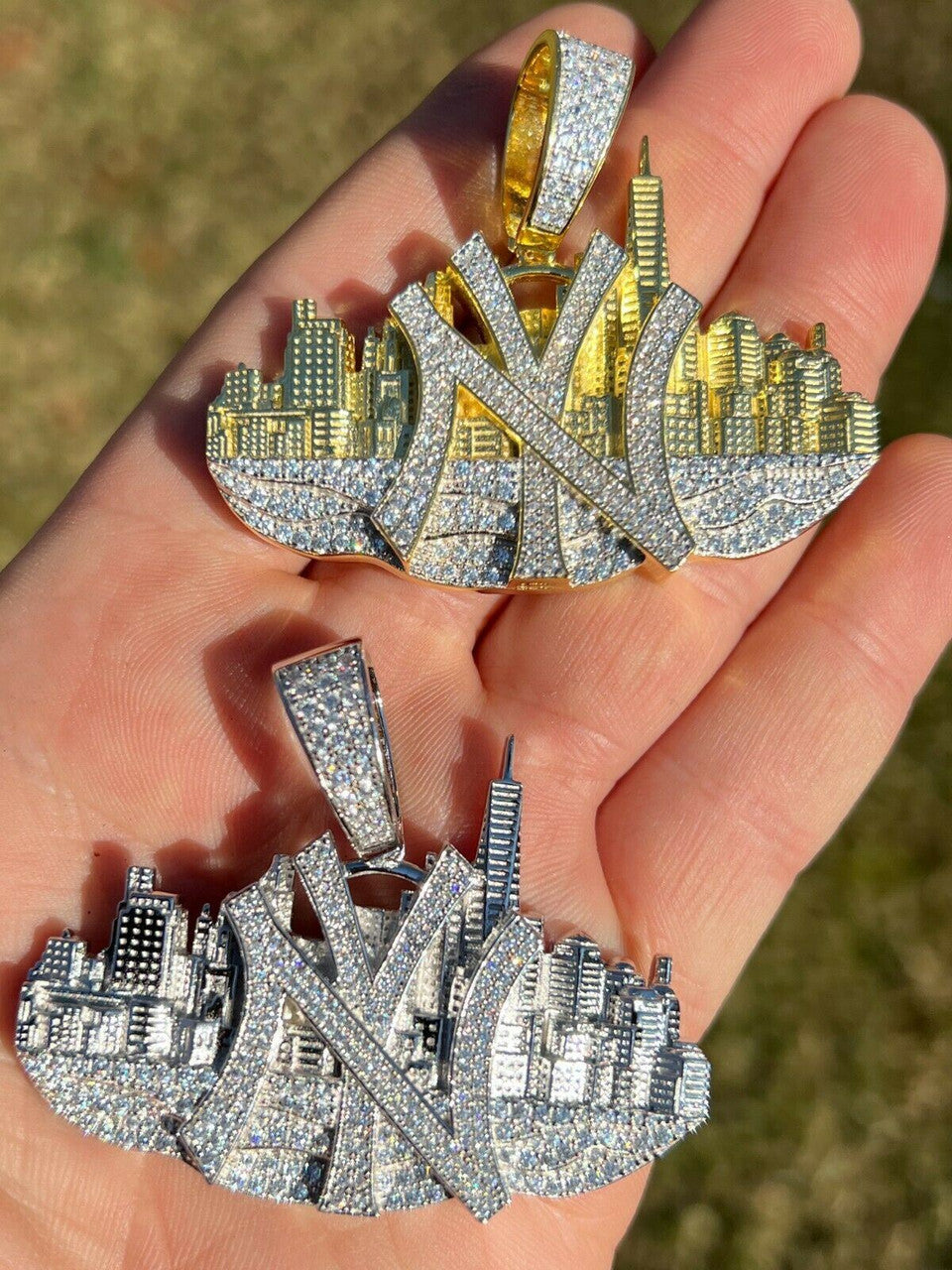 Hip Hop New York NYC Skyline Pendant Iced Diamond Real 925 Silver