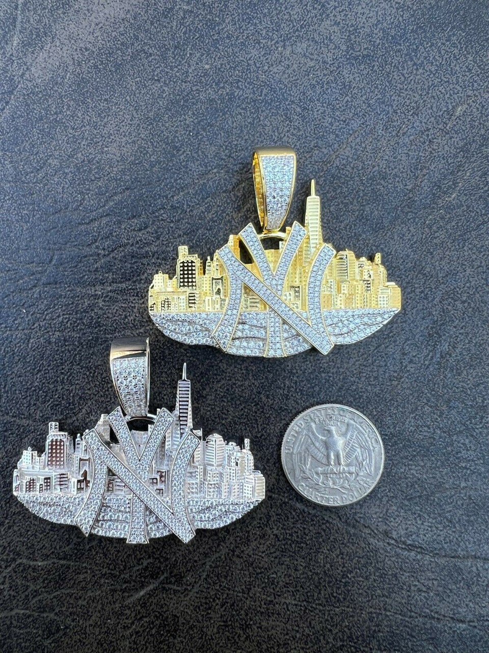 Hip Hop New York NYC Skyline Pendant Iced Diamond Real 925 Silver