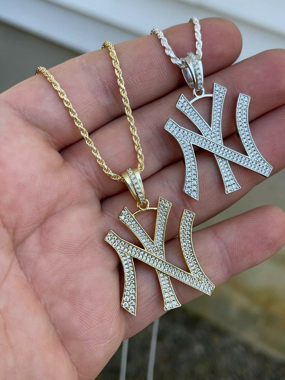 Hip Hop New York Pendant - Iced Diamond Real 925 Silver Gold Necklace