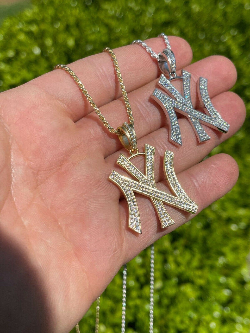 Hip Hop New York Pendant - Iced Diamond Real 925 Silver Gold Necklace