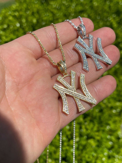 Hip Hop New York Pendant - Iced Diamond Real 925 Silver Gold Necklace