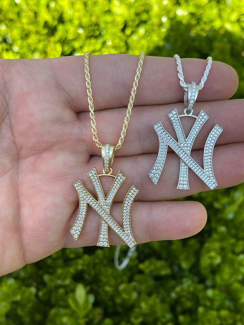 Hip Hop New York Pendant - Iced Diamond Real 925 Silver Gold Necklace