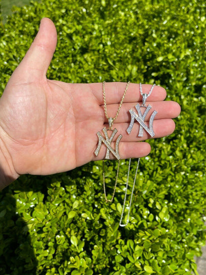 Hip Hop New York Pendant - Iced Diamond Real 925 Silver Gold Necklace