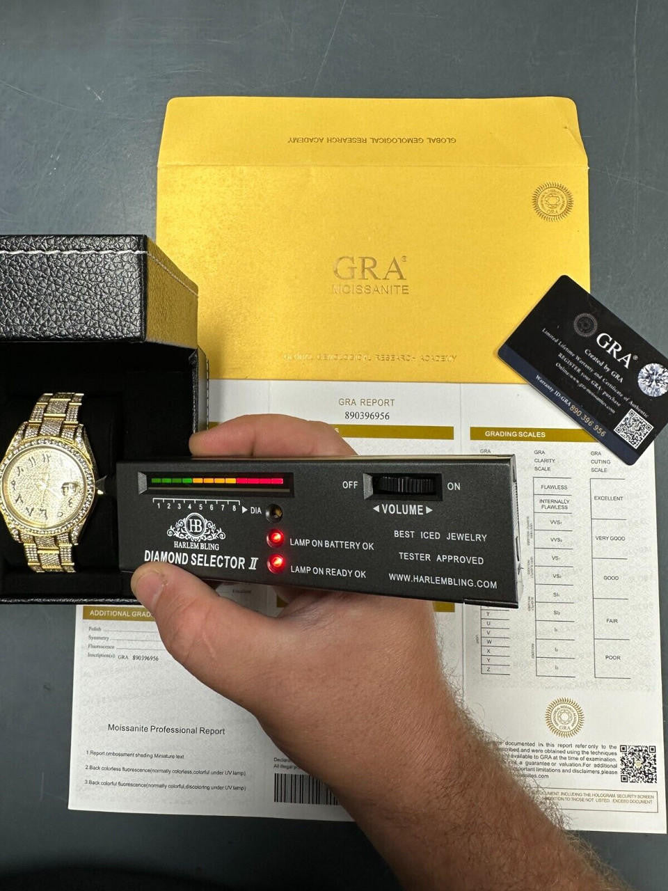 Hip Hop No Logo 16ct MOISSANITE Mens Gold Presidential Watch Honeycomb Iced Arabic Dial