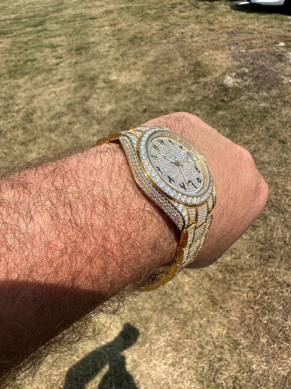 Hip Hop No Logo 16ct MOISSANITE Mens Gold Presidential Watch Honeycomb Iced Arabic Dial