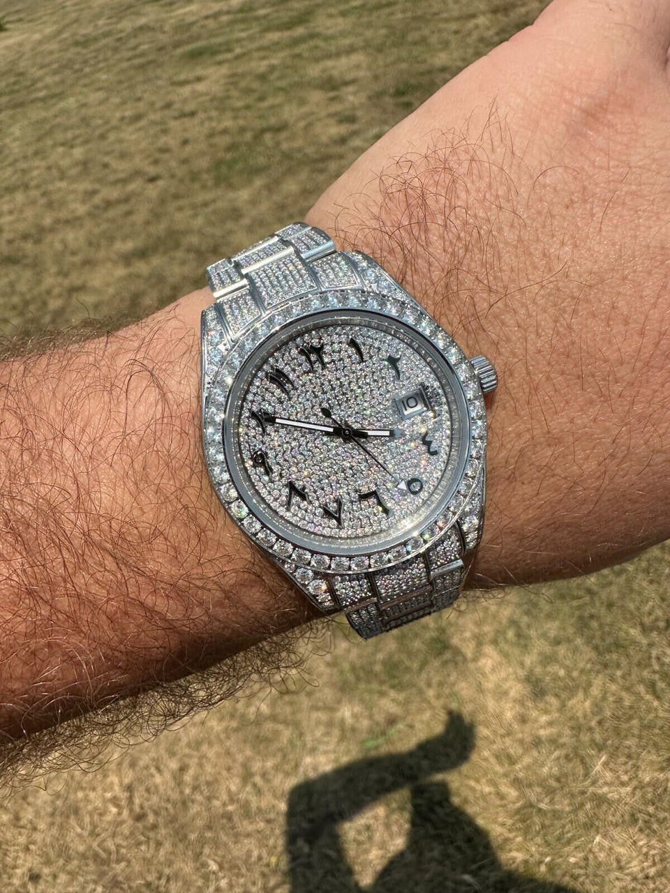 Hip Hop No Logo 16ct MOISSANITE Mens Presidential Watch Honeycomb Set Iced Arabic Dial