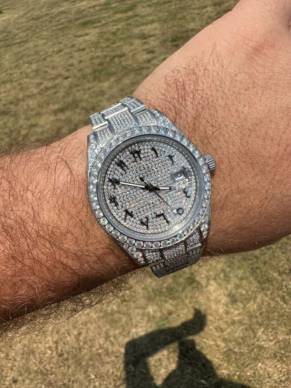 Hip Hop No Logo 16ct MOISSANITE Mens Presidential Watch Honeycomb Set Iced Arabic Dial