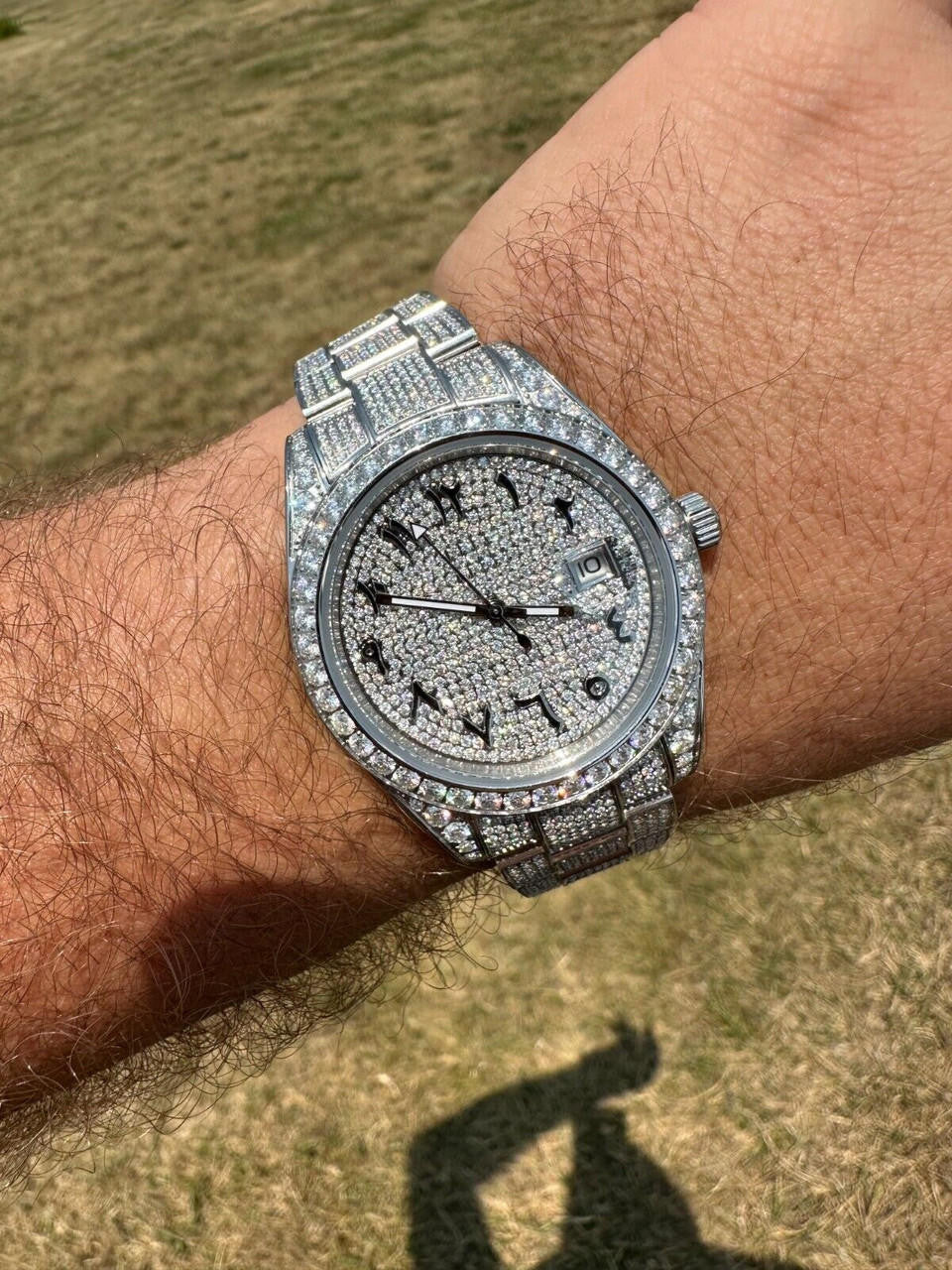 Hip Hop No Logo 16ct MOISSANITE Mens Presidential Watch Honeycomb Set Iced Arabic Dial