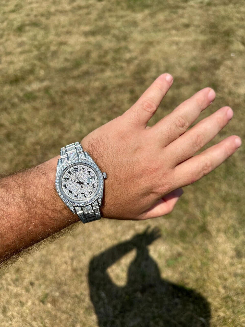 Hip Hop No Logo 16ct MOISSANITE Mens Presidential Watch Honeycomb Set Iced Arabic Dial