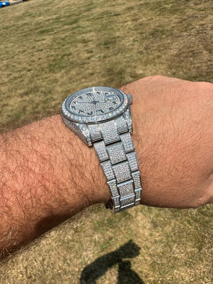 Hip Hop No Logo 16ct MOISSANITE Mens Presidential Watch Honeycomb Set Iced Arabic Dial