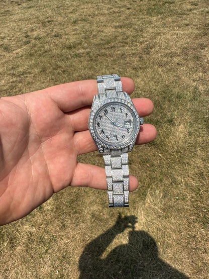 Hip Hop No Logo 16ct MOISSANITE Mens Presidential Watch Honeycomb Set Iced Arabic Dial