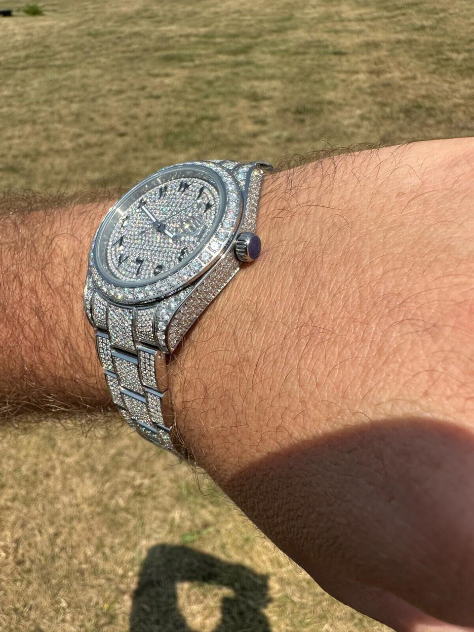 Hip Hop No Logo 16ct MOISSANITE Mens Presidential Watch Honeycomb Set Iced Arabic Dial