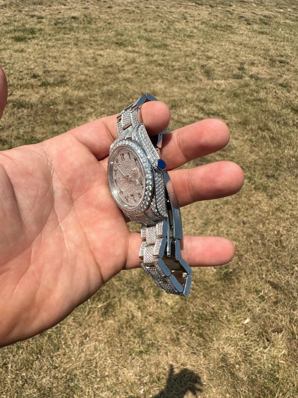 Hip Hop No Logo 16ct MOISSANITE Mens Presidential Watch Honeycomb Set Iced Arabic Dial