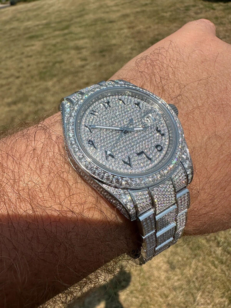 Hip Hop No Logo 16ct MOISSANITE Mens Presidential Watch Honeycomb Set Iced Arabic Dial