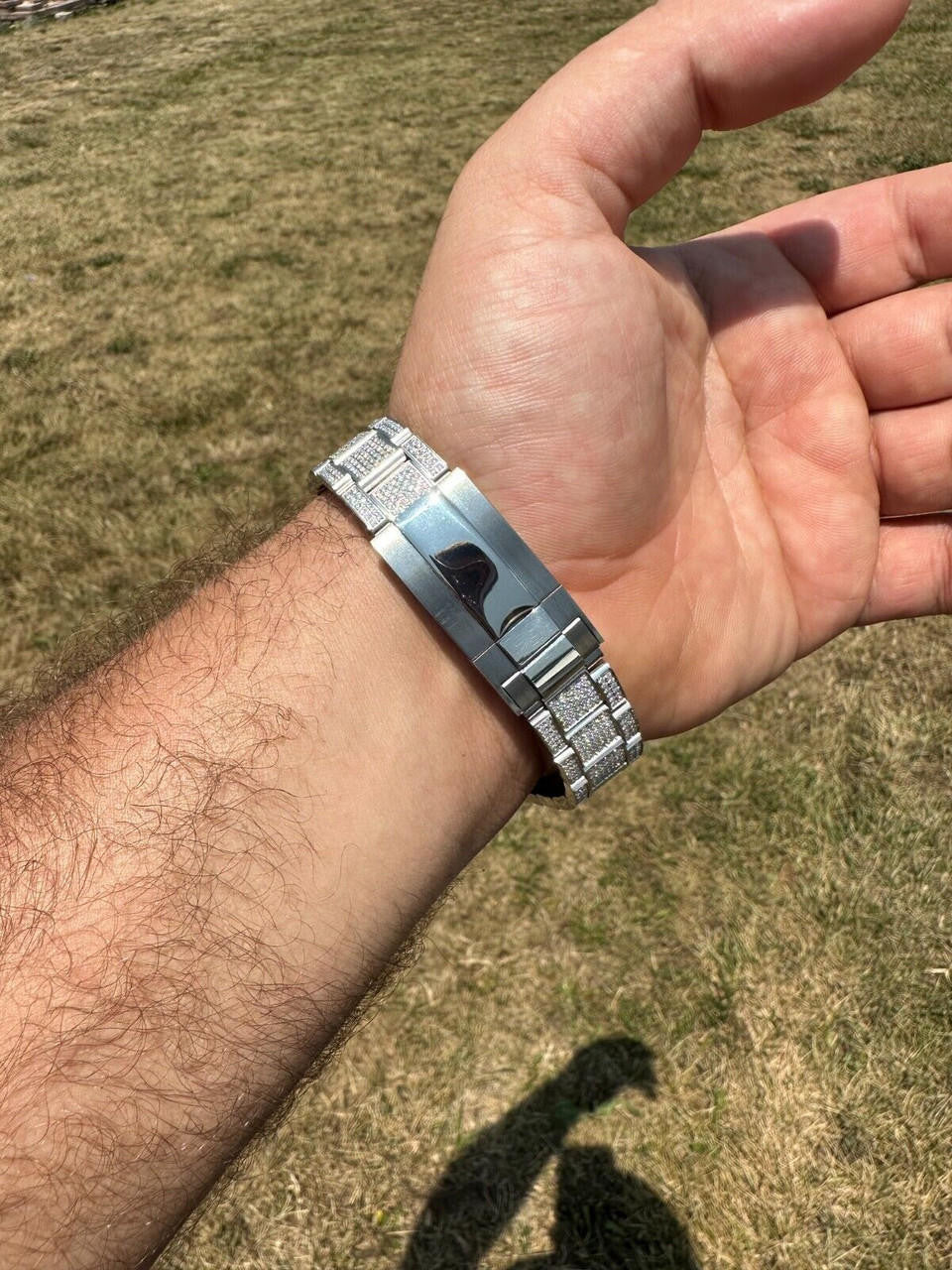 Hip Hop No Logo 16ct MOISSANITE Mens Presidential Watch Honeycomb Set Iced Arabic Dial