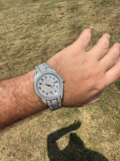 Hip Hop No Logo 16ct MOISSANITE Mens Presidential Watch Honeycomb Set Iced Arabic Dial