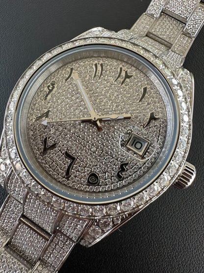 Hip Hop No Logo 16ct MOISSANITE Mens Presidential Watch Honeycomb Set Iced Arabic Dial