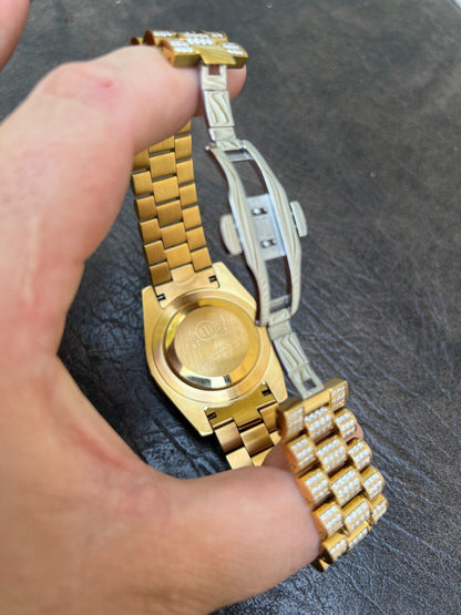 Hip Hop Real 13.3ct MOISSANITE Automatic Presidential Watch Gold Iced Hip Hop Pearl Face