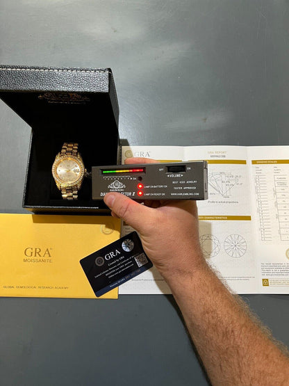 Hip Hop Real 13.3ct MOISSANITE Automatic Presidential Watch Gold Iced Hip Hop Pearl Face