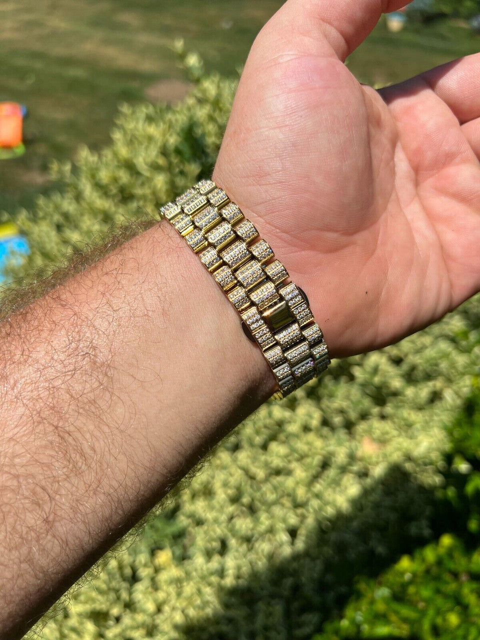 Hip Hop Real 13.3ct MOISSANITE Automatic Presidential Watch Gold Iced Hip Hop Pearl Face