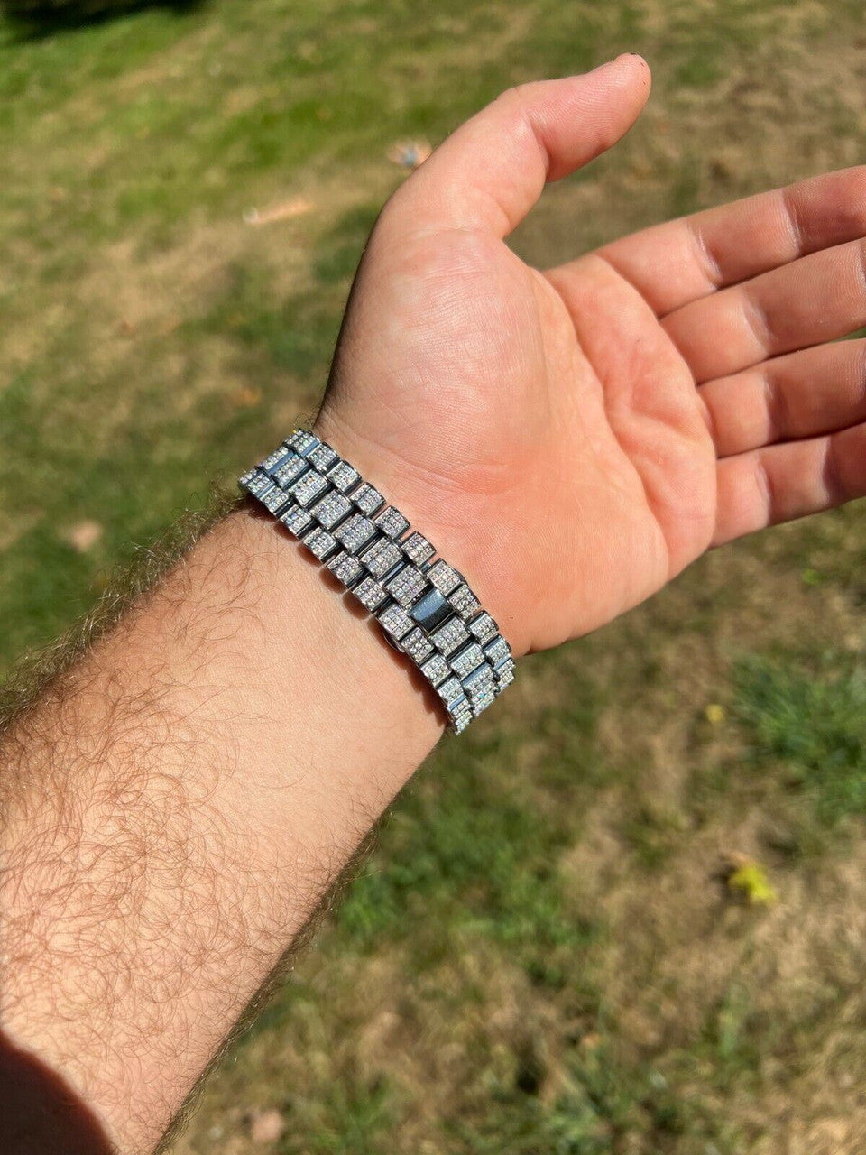 Hip Hop Real 13.3ct MOISSANITE Automatic Presidential Watch Silver Iced Hip Hop Pearl