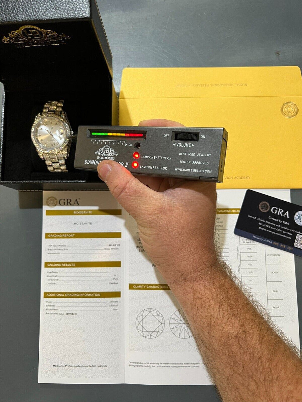 Hip Hop Real 13.3ct MOISSANITE Automatic Presidential Watch Silver Iced Hip Hop Pearl