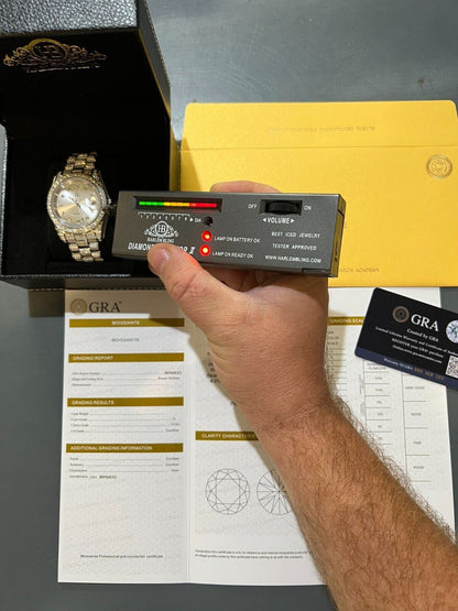 Hip Hop Real 13.3ct MOISSANITE Automatic Presidential Watch Silver Iced Hip Hop Pearl