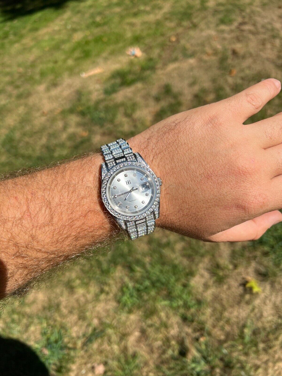 Hip Hop Real 13.3ct MOISSANITE Automatic Presidential Watch Silver Iced Hip Hop Pearl