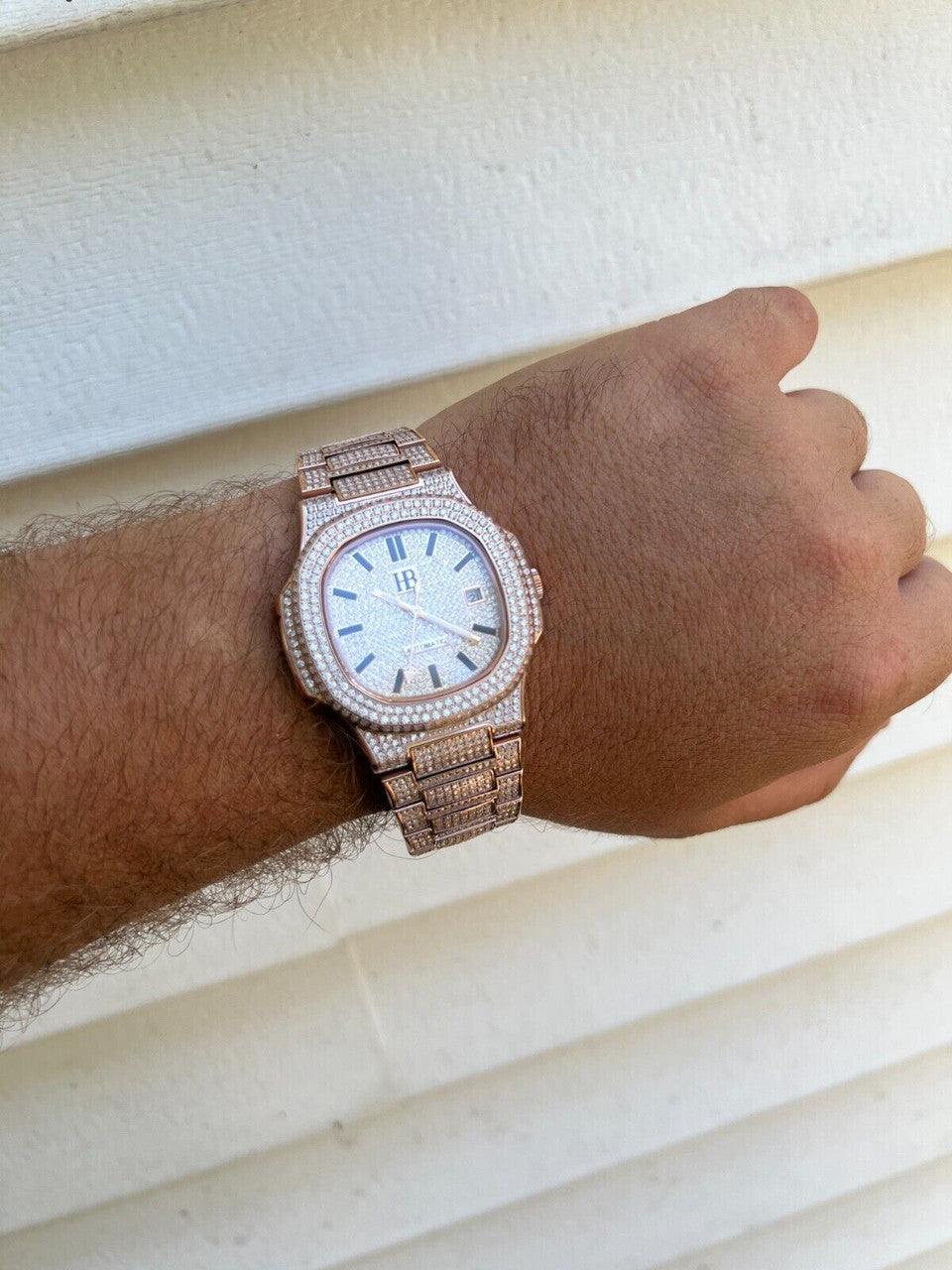 Hip Hop Real 14ct MOISSANITE Mens Watch Iced Stainless 14k Rose Gold Pass Diamond Test