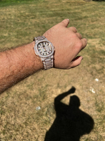 Hip Hop Real 14ct MOISSANITE Mens Watch Iced Stainless 14k Rose Gold Pass Diamond Test