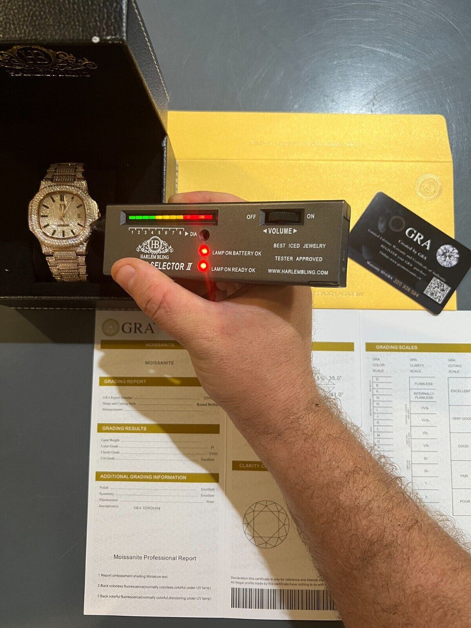 Hip Hop Real 14ct MOISSANITE Mens Watch Iced Stainless 14k Rose Gold Pass Diamond Test