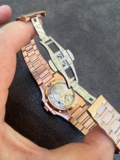 Hip Hop Real 14ct MOISSANITE Mens Watch Iced Stainless 14k Rose Gold Pass Diamond Test