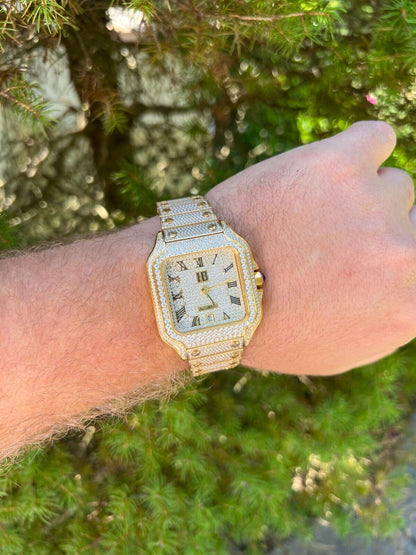 Hip Hop Real 16ct VVS MOISSANITE Mens Gold Watch Iced Sweeping Hand Automatic Hip Hop