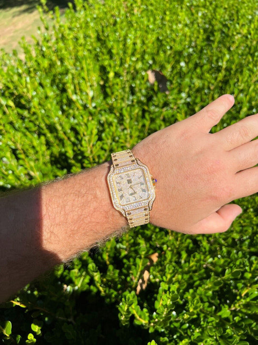 Hip Hop Real 16ct VVS MOISSANITE Mens Gold Watch Iced Sweeping Hand Automatic Hip Hop