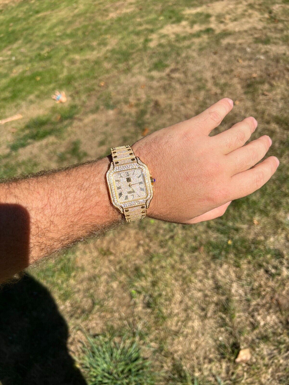 Hip Hop Real 16ct VVS MOISSANITE Mens Gold Watch Iced Sweeping Hand Automatic Hip Hop