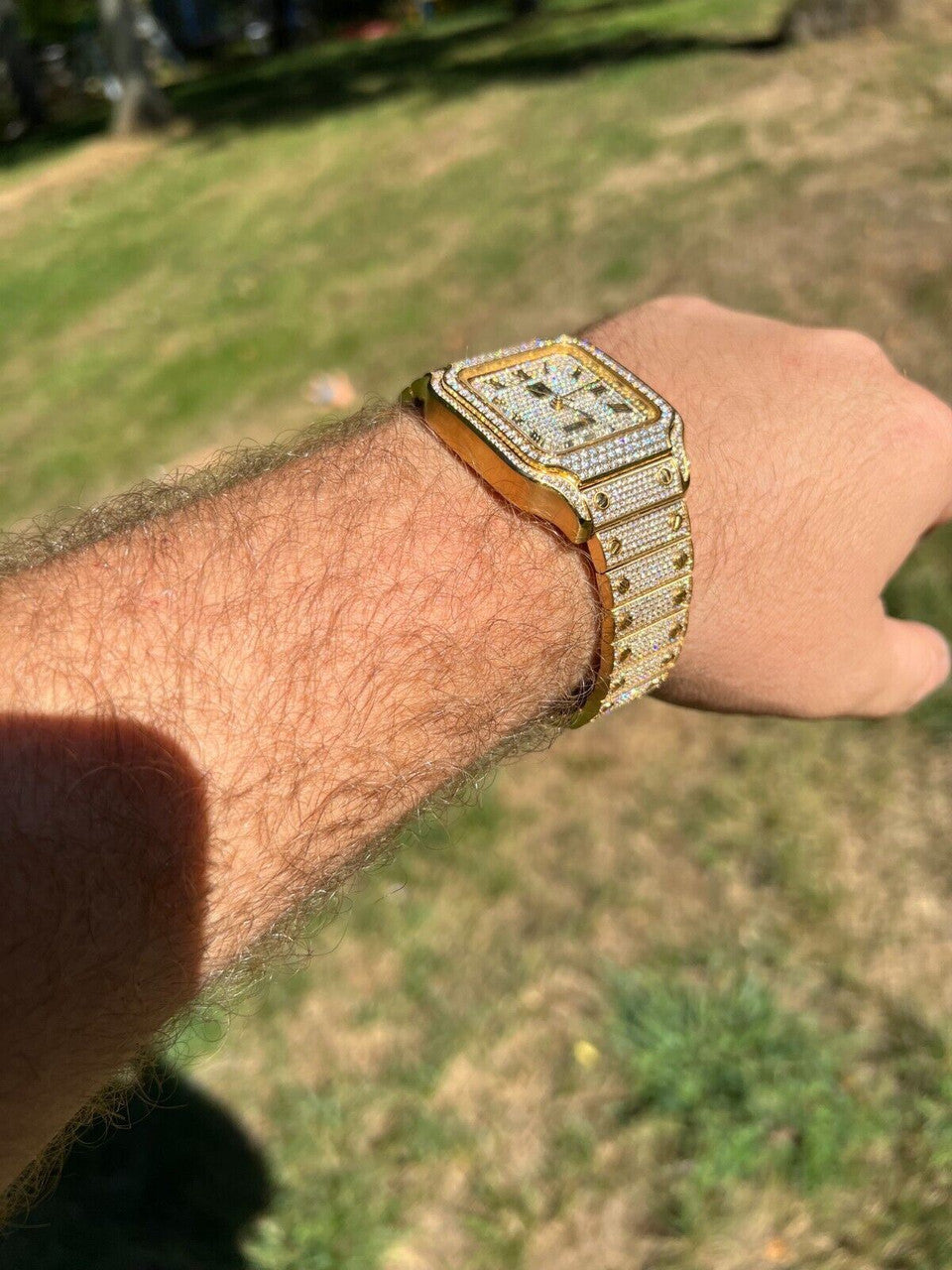 Hip Hop Real 16ct VVS MOISSANITE Mens Gold Watch Iced Sweeping Hand Automatic Hip Hop