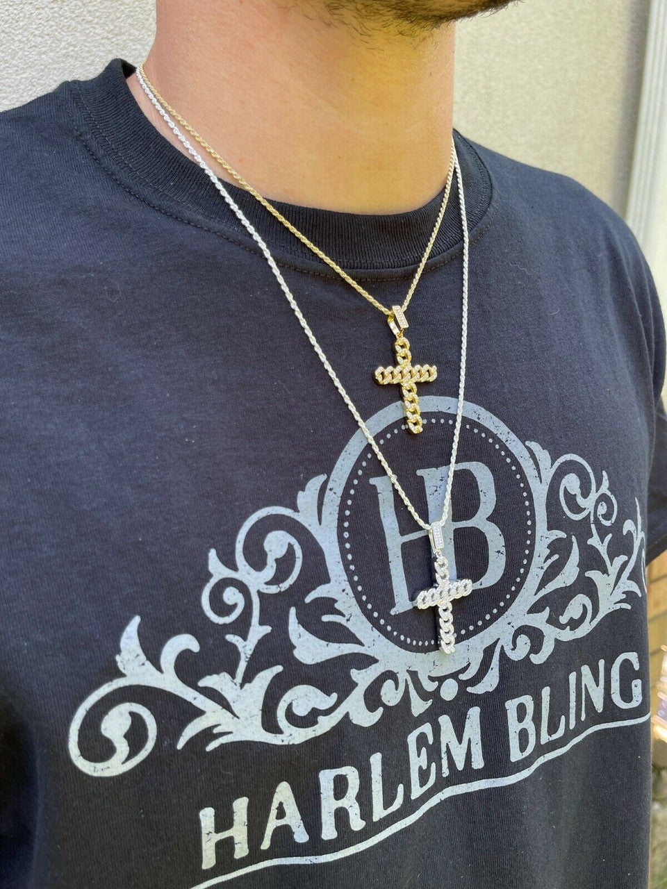 Hip Hop Real 925 Silver / Gold Cuban Link Cross Pendant Iced Hip Hop Diamond Necklace