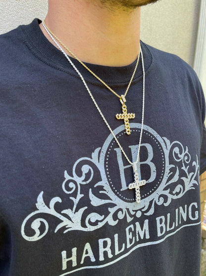 Hip Hop Real 925 Silver / Gold Cuban Link Cross Pendant Iced Hip Hop Diamond Necklace