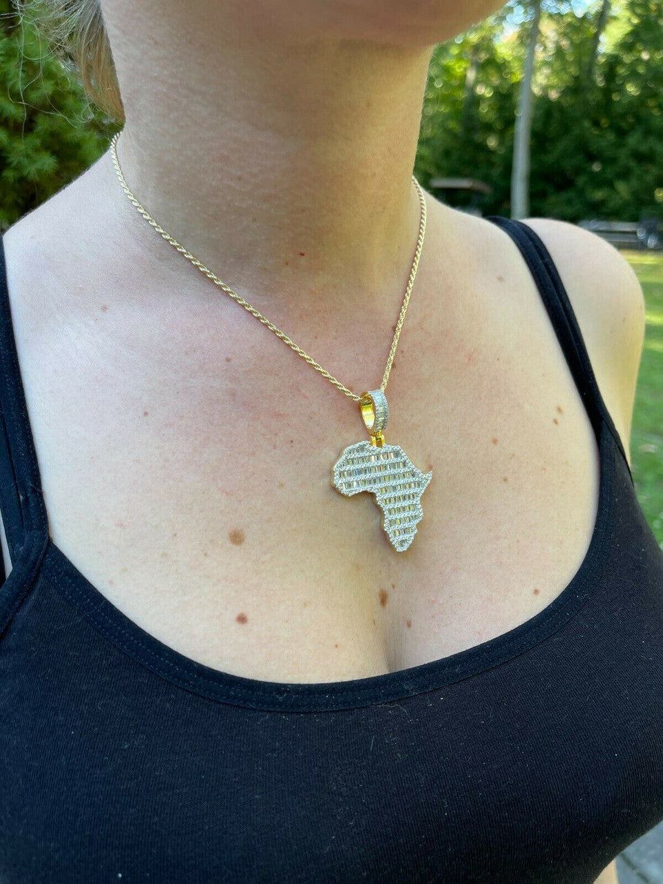 Hip Hop Real 925 Silver Gold Hip Hop Africa Map Shape Pendant Iced Diamond Necklace Gold