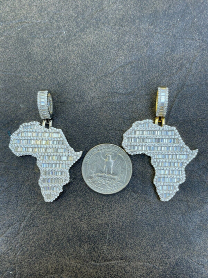 Hip Hop Real 925 Silver Gold Hip Hop Africa Map Shape Pendant Iced Diamond Necklace Gold
